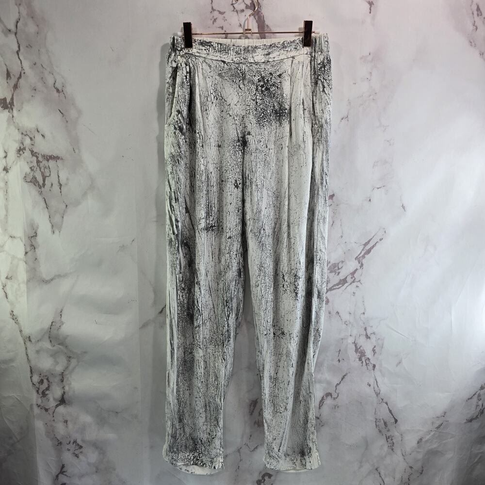 Anthropologie Pants Womens Medium White Black High Rise Marble Tie Dye Palazzo